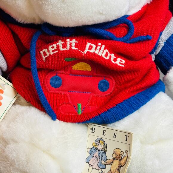 Vintage White Plush Bear Best Friends with Vintage 18M Pilot Sweater - Picture 6 of 12